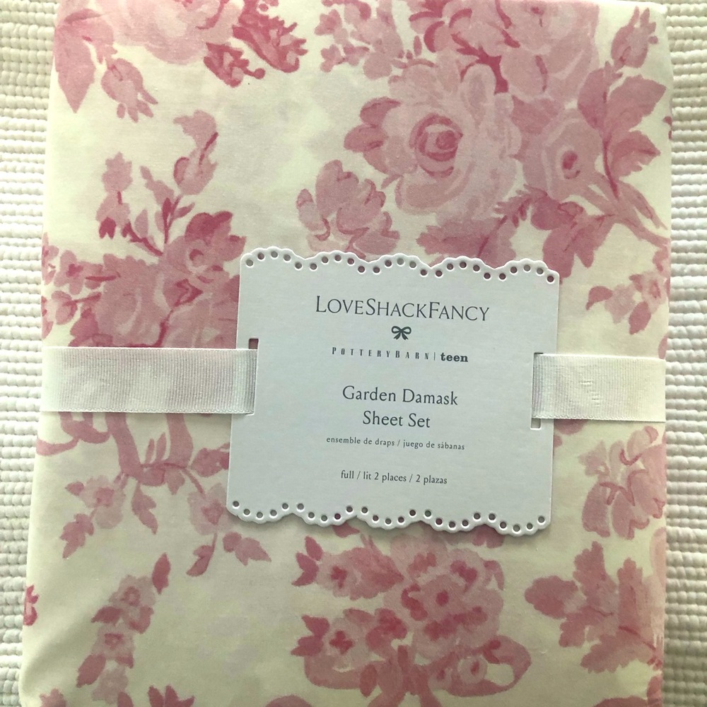 Pottery Barn Teen LoveShackFancy Garden Damask Pink Full Sheet Set NWT
